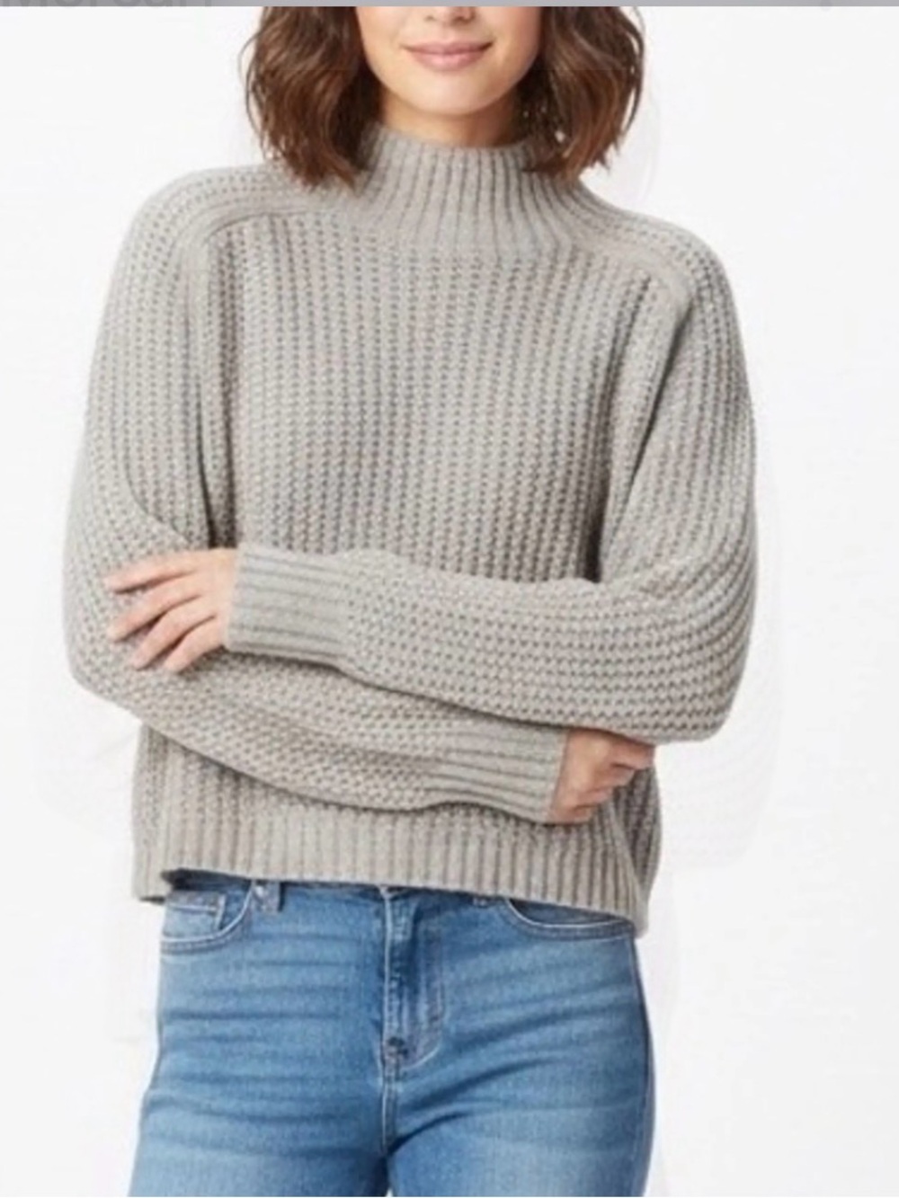 Madewell 100% Merino Wool Light Grey Mockneck Crop Sweater Small